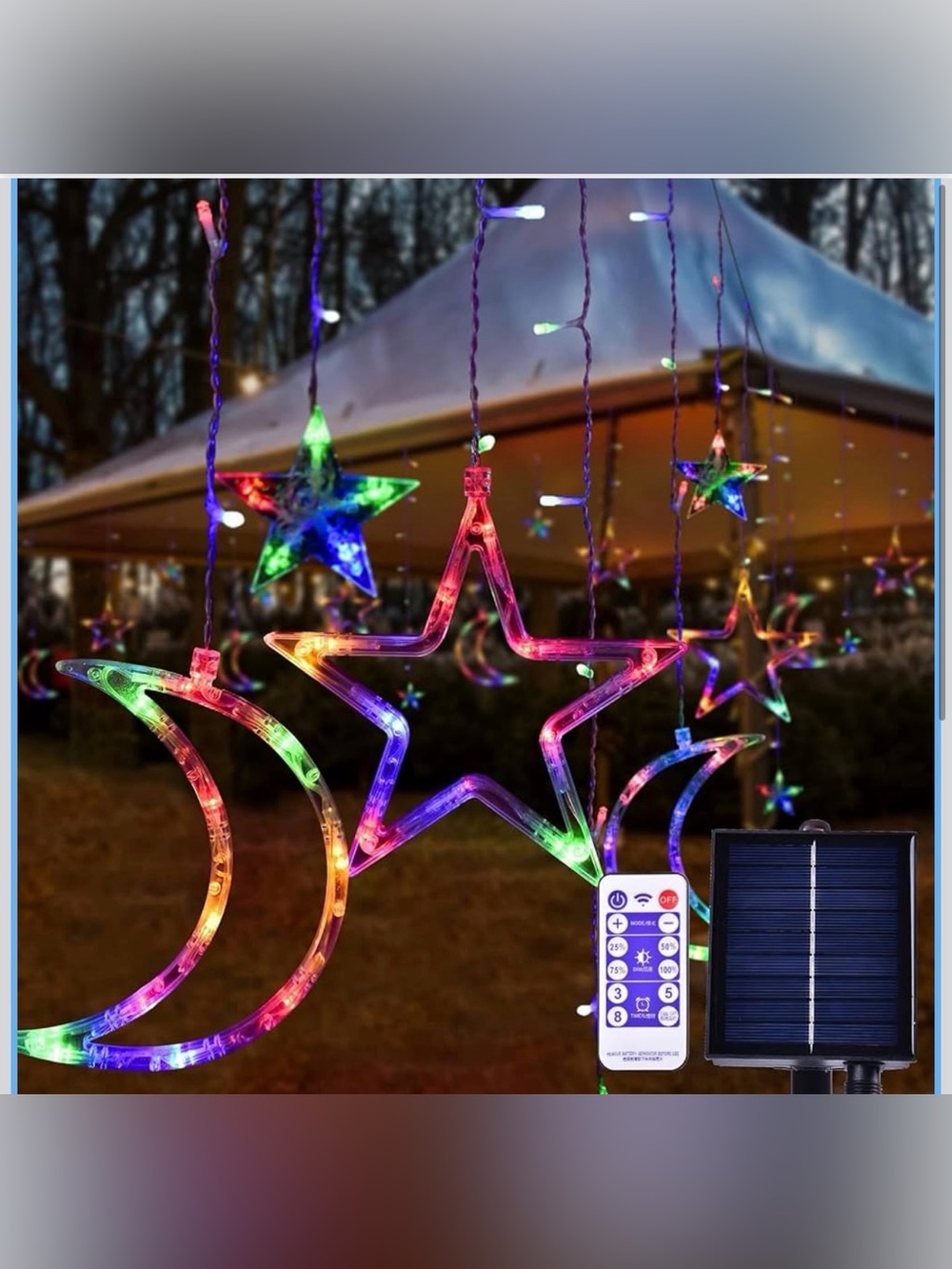 138 LED Ramadan Decorations Lights, Solar Moon Star Lights for Multicolor